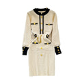 Autumn winter xiaoxiangfeng celebrity elegantcontrast colorlong sleeves round neck waist slimming look longa word knittingdress