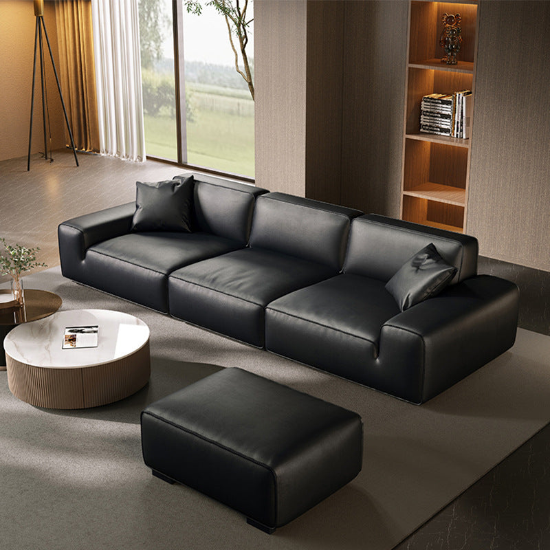 Foshan furniture factory customized xiatu big black cow full genuine leather sofa italian normcore large flat villa sofa