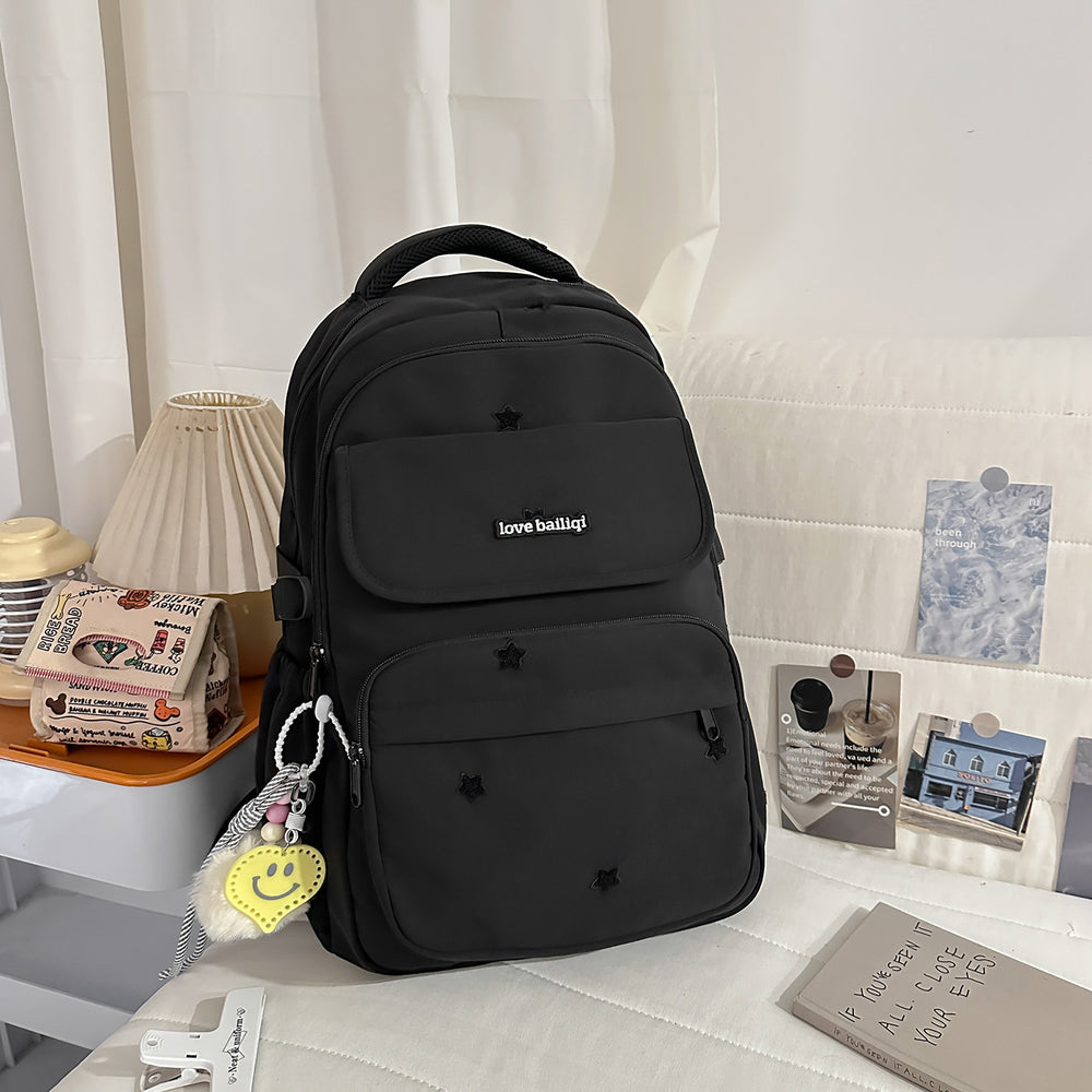 Schoolbag girl casualeasiest for match backpack college student middle school cute embroider star backpack travel backpack