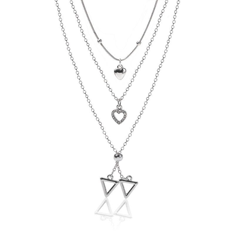 Silver love necklace wholesale new cross-border jewelry niche accessible luxury geometric diamond pendant women's multi-layered sweater chain