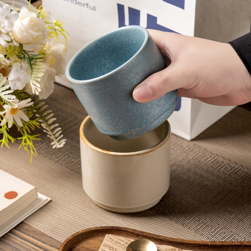 Japanese retro rustic pottery coffee cup afternoon tea latte high-end ceramic kiln-change cup latte art cup drawstring cup water cup
