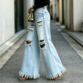 European and american style women's wide leg jeans - hot girl retro washed high waist floor length trendy versatile denim pants