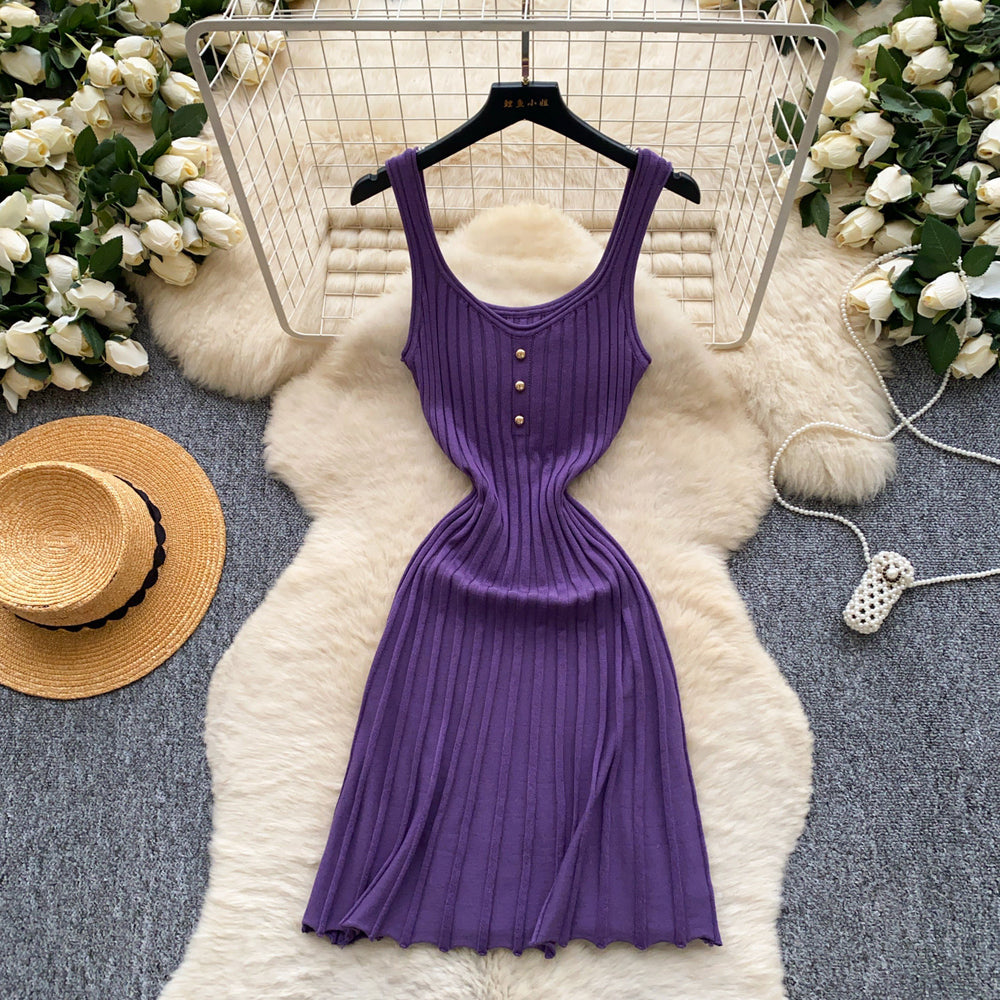 K-style yellow knitting pure lust style hot girl dress female petites suspender waist slimming look a-line skirtelegant