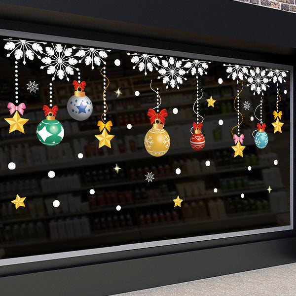 New Christmas decorative glass door sticker window scene arrangement Christmas colored ball snowflake glue-free static sticker