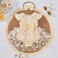 Baby girl party outfit cute ribbed knit & mesh romper with headband set
