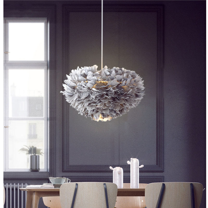 Bedroom lamp feather chandelier modern warm romantic creative room Nordic ins Internet celebrity girl lighting feather lamp