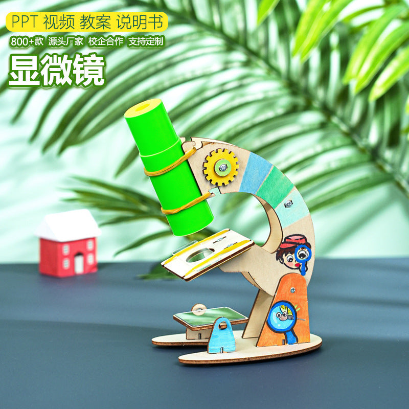 Microscope wood technology small production homemade handmade DIY assembly maker STEAM educational equipment package scientific experiment