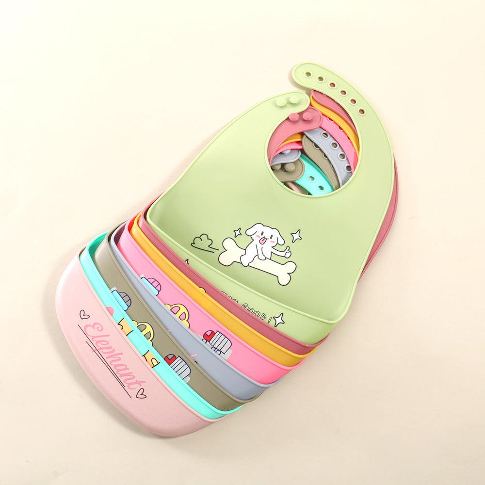 Children's silicone printed flat bib platinum silicon Baby feeding tableware set Anti-dirty saliva pocket