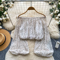 K-style polka dot one shoulder puff sleeve elegantshirt women's springlooselong sleevescardigancomfortable breathabletops