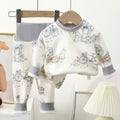 Kidsa type pure cotton boneless cartoon plaidintimates partial placket suit pajamas baby round neck autumn clothes high waist autumn pants