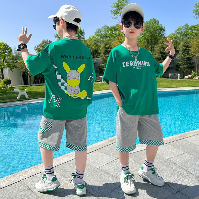 Kids' boys' summer outfit set  new style, big & tall boys' summer clothes, korean style, stylish & handsome short-sleeve trendy clothing