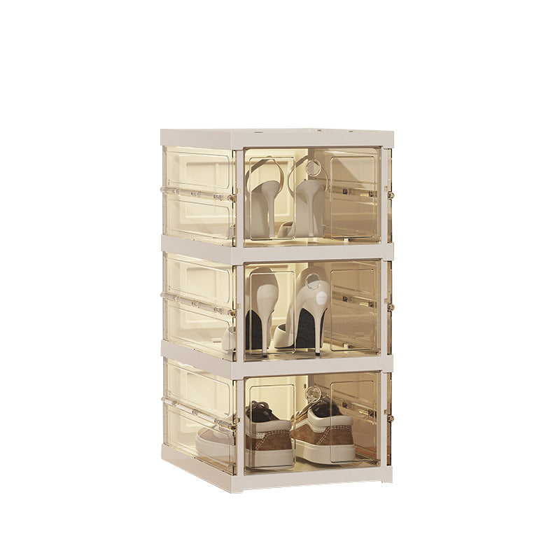 Thickened shoe box storage organizer - transparent folding shoe rack for boots, sneakers, and more - no assembly required, space-saving solution