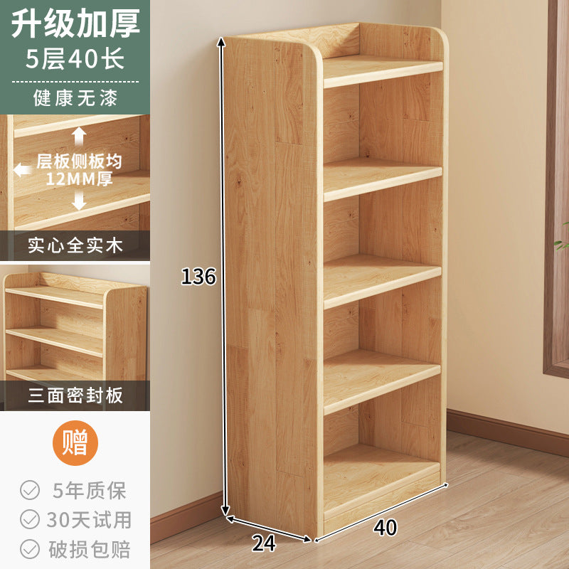 Pure solid wood bookshelf Floor-to-ceiling locker Children's pine storage cabinet Storage against the wall Student household bookcase with door