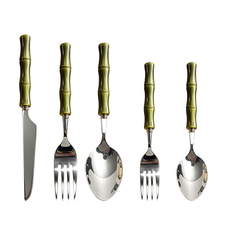 bamboo ball handle stainless steel knife, fork and spoon, western food steak knife, fruit fork, creative tableware set wholesale