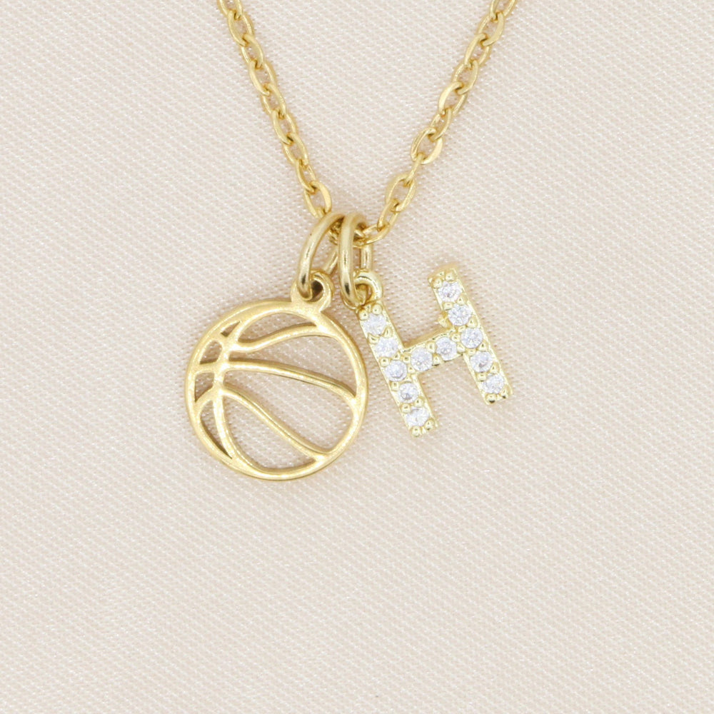 New arrival cross-border style cut out basketball sports necklace 26 initial letters inlaid with diamonds pendant clavicle chain women's jewelry
