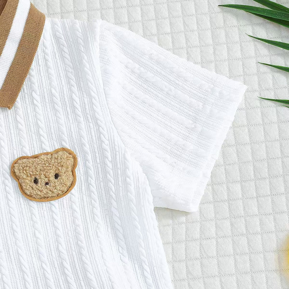 Children's clothing white polo shirt + brown shorts fashioncasualtwo-piece set