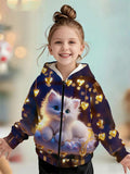 Kids' hoodie jacket, cross-border hot seller: cute cartoon print fashion zip-up hoodie for girls, dropshipping available