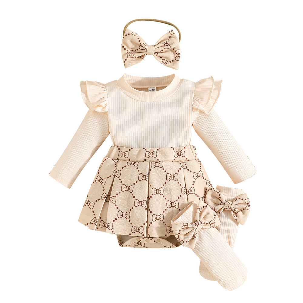 exclusive supply—baby girl college style suit, lace bow + short skirt, sleeveless dress two-piece set