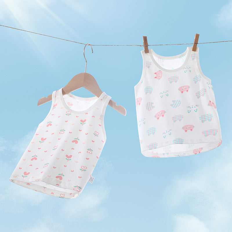 Baby vest baby summer thin pure cotton men's and women's topskids summer wear girl sling sleeveless belly protection bottom