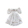 spring/summer sweet one-shoulder cami dress with bubble short sleeves, cherry print, cinched waist, and ruffle hem
