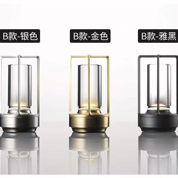 Luxury metal touch table lamp - bedroom bedside lamp, portable rechargeable bar & dining table lamp, camping atmosphere retro night light