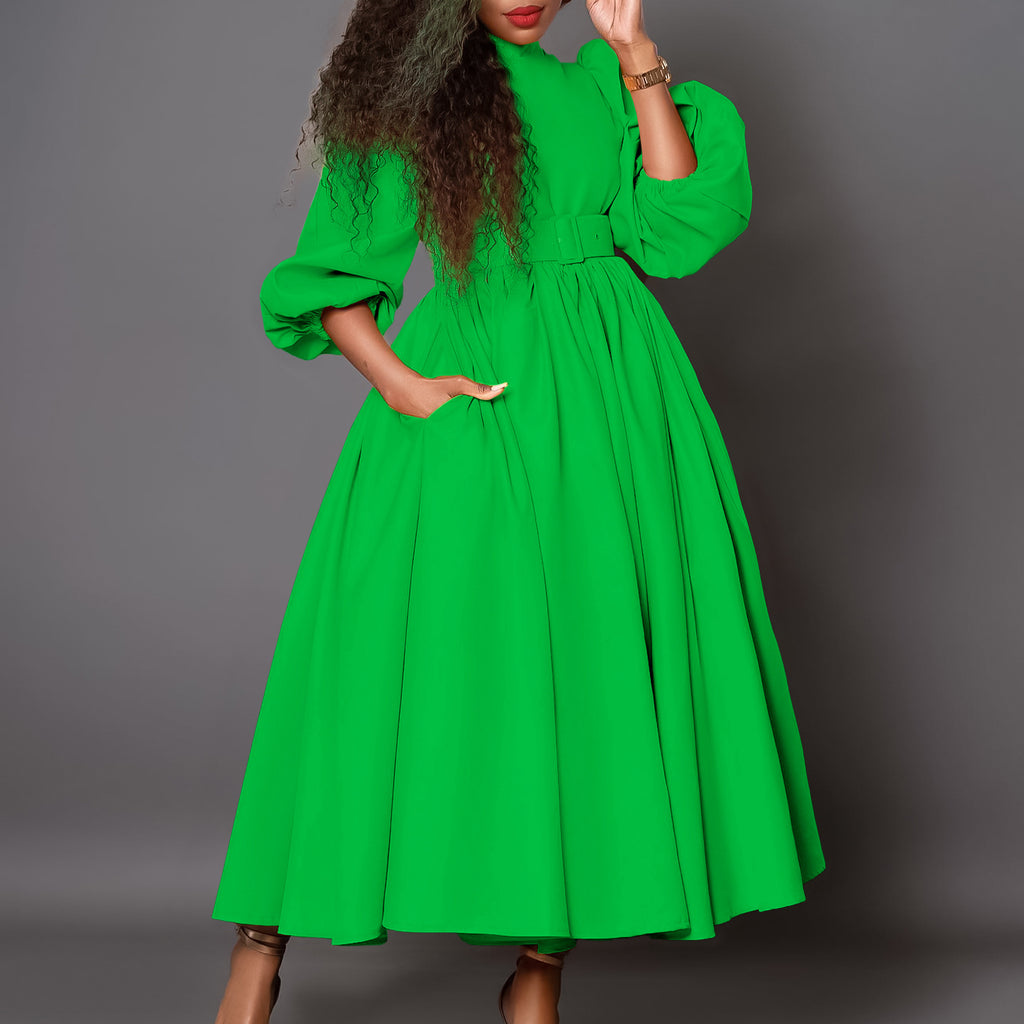 D491  Women's Winter New Semi-turtleneck Long Sleeve Waist Temperament Waist Slimming Foreign Trade Dress