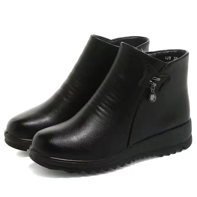 Winter slip-on fleece-lined cotton shoes heattech ladieswear shoes non-slipthickened cotton shoes for middle-aged and elderly people flatsnon-slip granny shoes