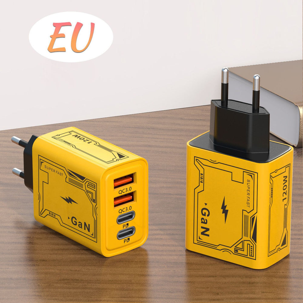 mecha style 120w smartphone fast charging charger dual usb+dual c port european and american multi-port charger