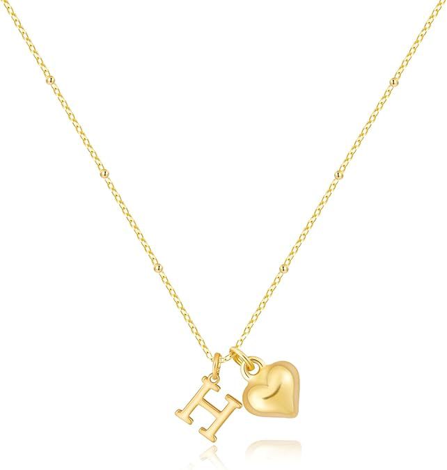 new fashion light luxury style 26 letter heart necklace, 14k gold plated minimalist versatile women's necklace