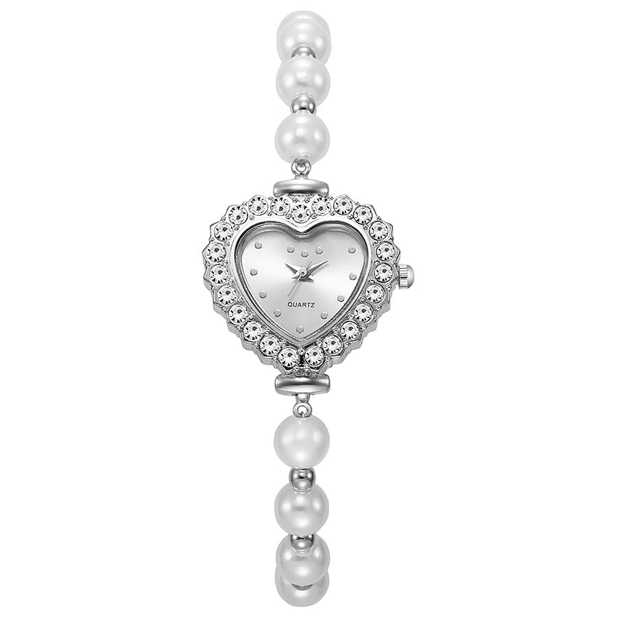 New arrivalfashionelegant small rhinestone women's watch heart diamond-encrusted preppy style small dial pearl bracelet watch