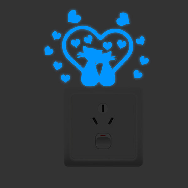 Foreign trade   romantic kitten heart-shaped luminous switch decorative fluorescent wall decorative sticker self-adhesive wall sticker