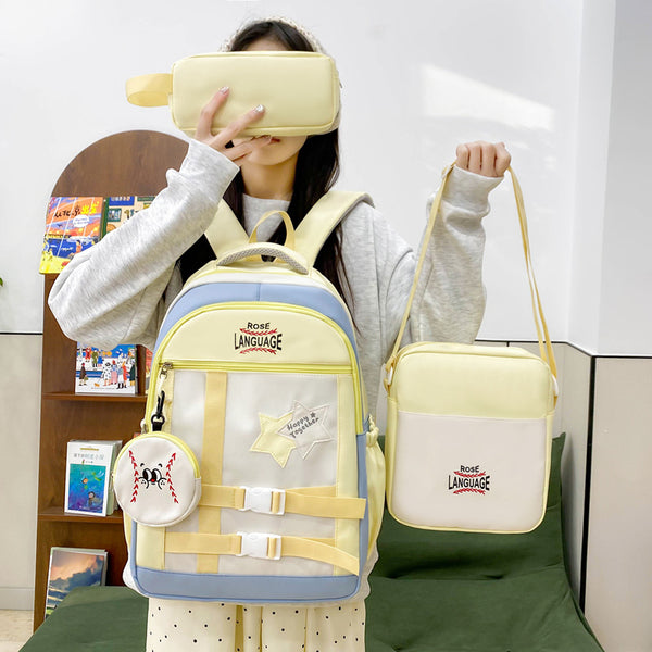 高颜值少女大容量双肩包甜美中小学生百搭背包可爱撞色设计双肩包