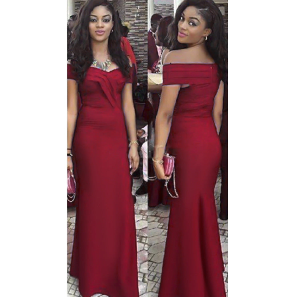 winter new arrival: women's v-neck off-the-shoulder hostess dress, long maxi dress - african style,  dropshipping available