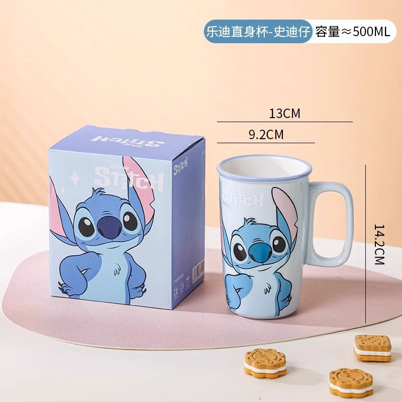 Cartoon straight cup 500ml large-capacity ceramic mug handle cup gift box household water cup unisex