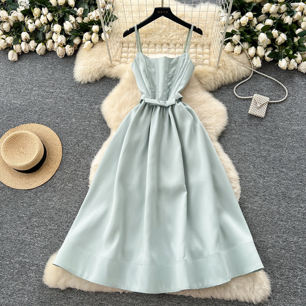 French chic high-end bow detail corset waist slip dress - women's  summer fashion maxi gown