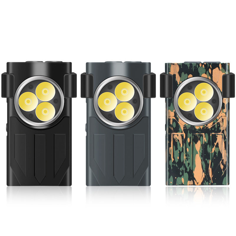 Aluminum alloy V7 strong light flashlight wide back clip mini magnetic work light running light red and blue flash warning side light