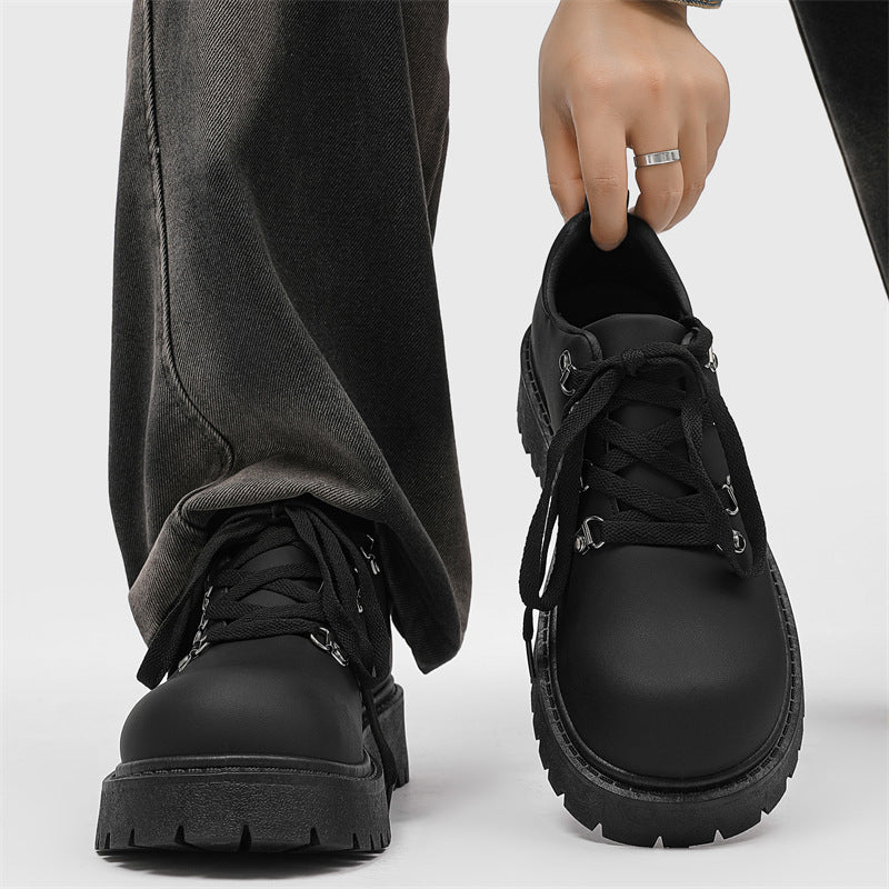 Men's shoes 2026 new arrival carbon black mickey derby shoes niche style original workwear thick sole heightened big toe casual leather shoes