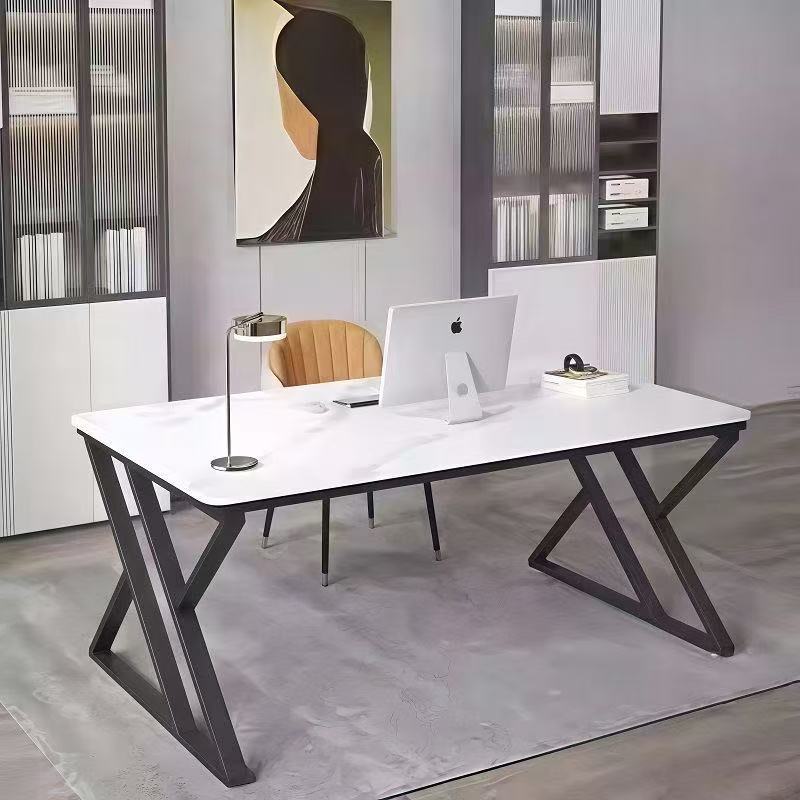 Luxury sintered stone computer desk - french cream style white office desk for home, bedroom, and student study