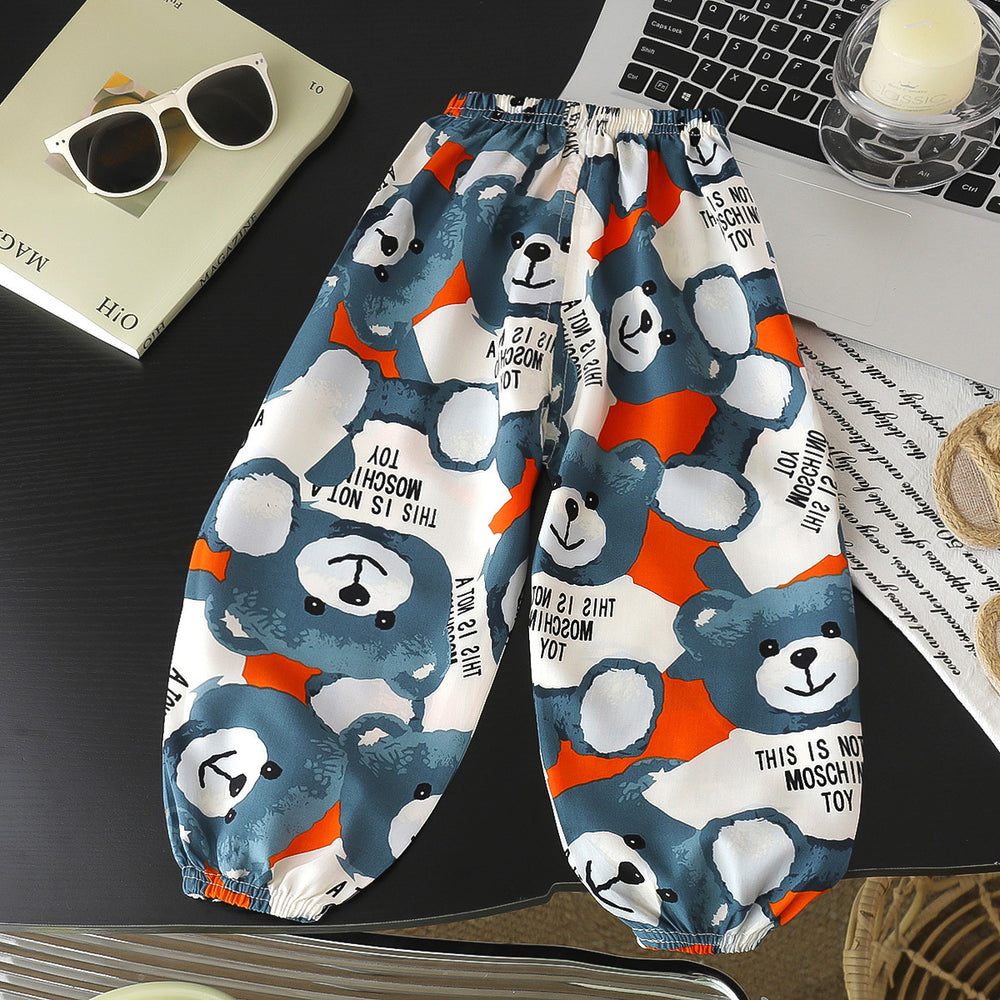 Summer kids cotton silk anti-mosquito pants baby casual nine-point pants boys cotton silk pants girl thin bloomers