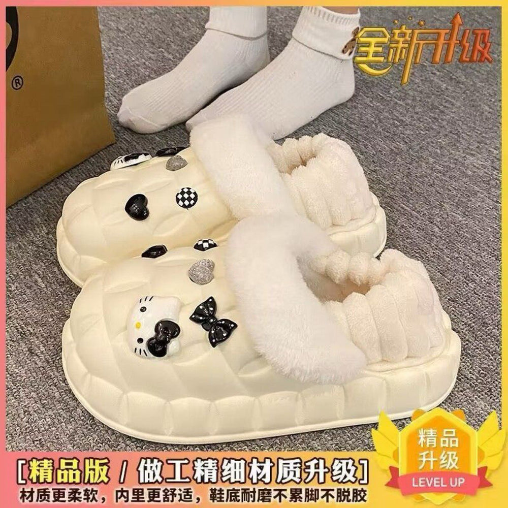 Women's winter waterproof cotton slippers - thick sole, fleece lined, closed toe, cute & cozy indoor slippers for students & dorms - removable warm insole