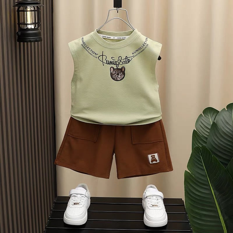 Boys' sleeveless outfit set - new summer collection: stylish sleeveless tank top and shorts set for toddlers and young boys