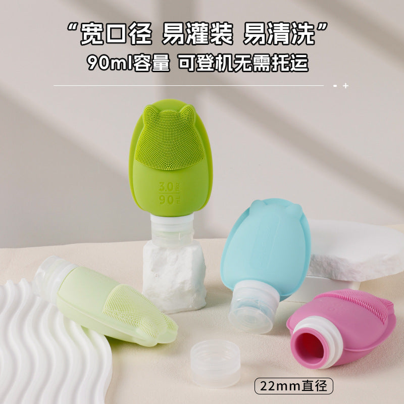 Silicone travel bottle set - shampoo, body wash, cosmetic lotion - travel size squeeze & pump dispenser toiletry bag