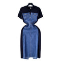 new trendy round neck short sleeve patchwork denim dress - women's high-end slim fit faux two-piece maxi dress