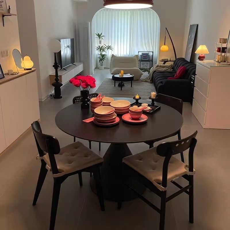 French-style negotiation table, rock slab round dining table, pure white modern minimalist round table, small apartment home dining table and chair set