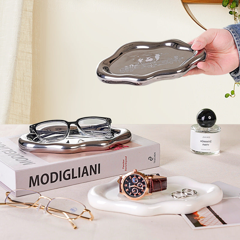 Customized internet celebrity jewelry ceramic entrance desktop storage ceramic plate asymmetrical photo prop display plate