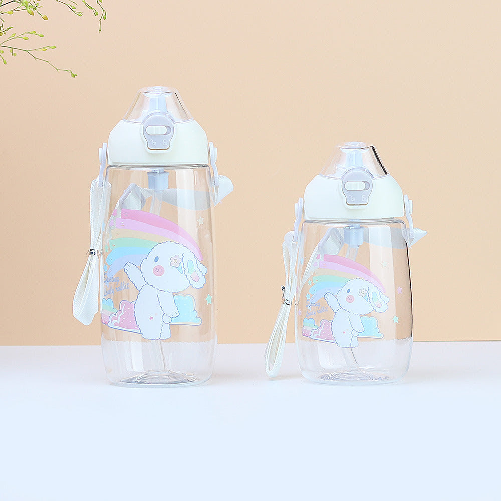 Factory custom cartoon cute kids water bottle student straw water jug big belly gift cup portable plastic water cup