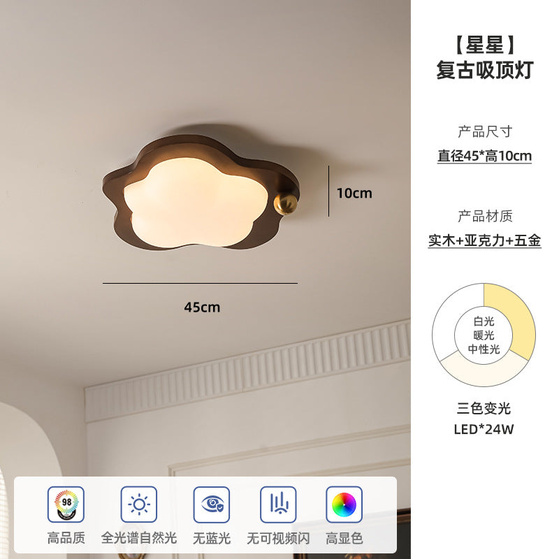 Wabi Sansan wind walnut color ceiling light Japanese retro cloud master bedroom study light medium antique children's room star light