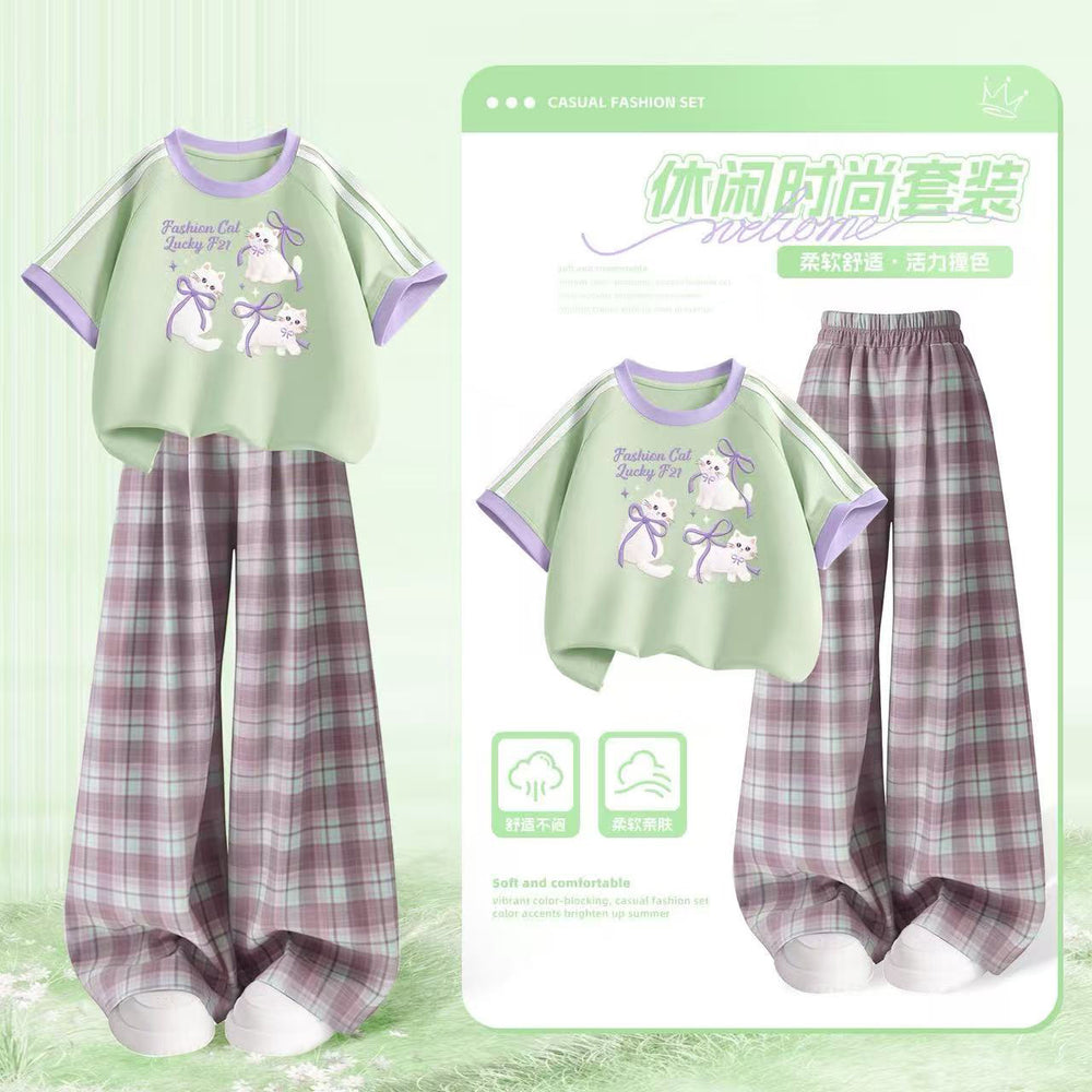 Girls' lightweight summer pants: stylish gradient color  ice silk wide-leg trousers for mid-to-large children's wear