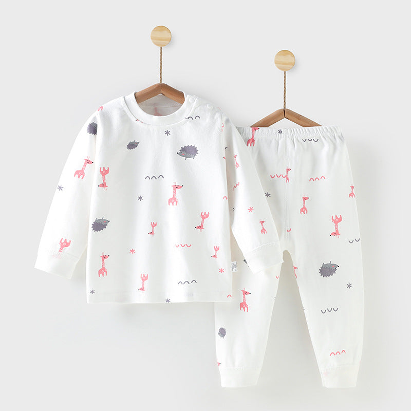 Wholesale autumn/winter baby thermal underwear sets for boys and girls, pure cotton newborn infant home wear - dropshipping available
