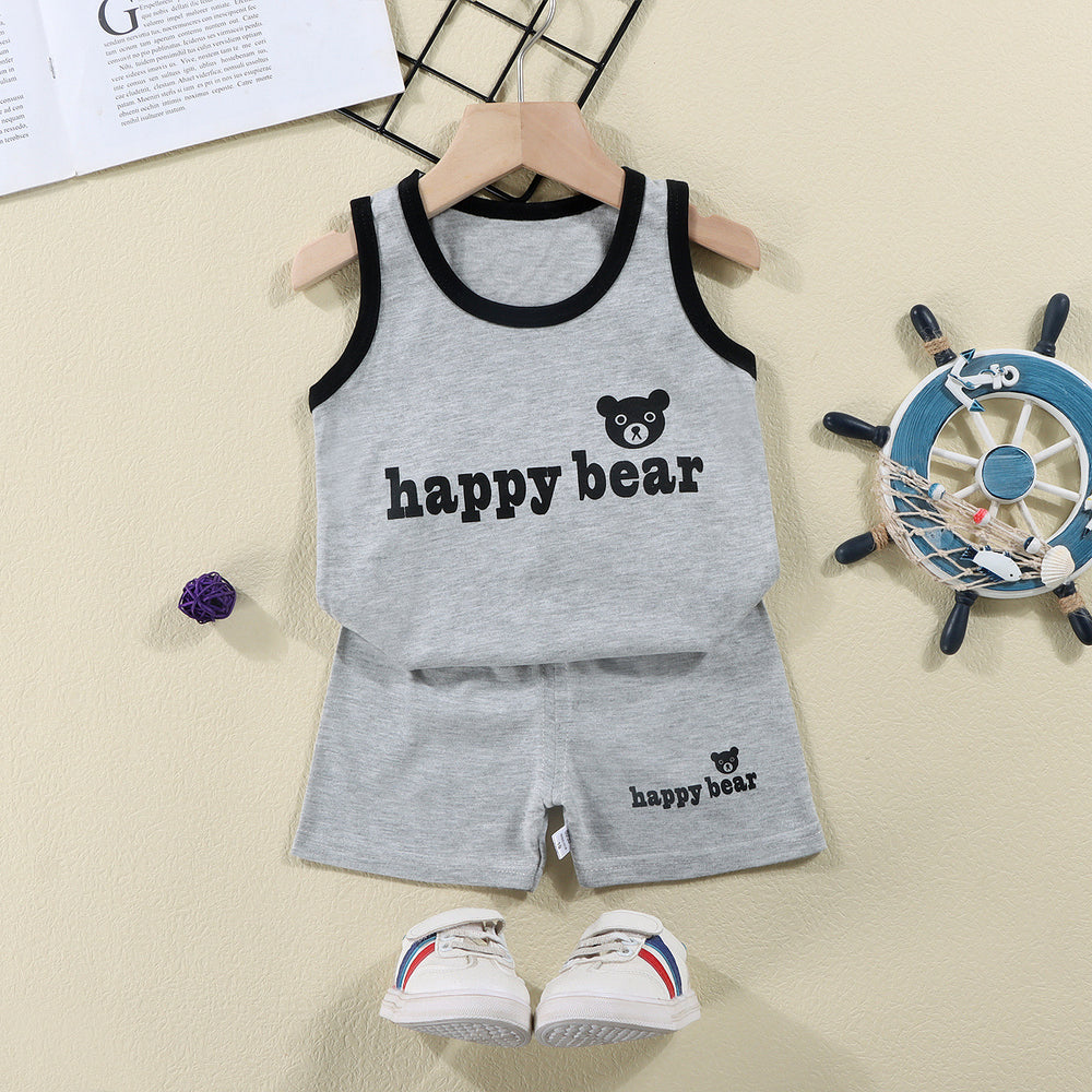 Kids' tank top set - summer new arrival: pure cotton girls' shorts outfit, korean style sleeveless set for baby boys and girls